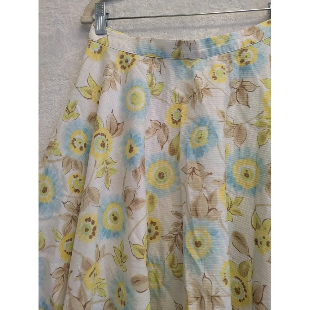 Ideology Floral Midi Skirt Size 4 White‎ Blue Yellow Vintage Style